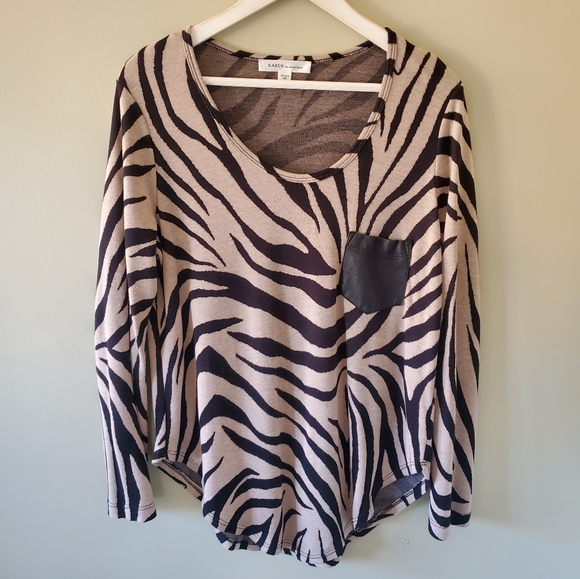 Karen Kane USA L Modern Contempoary Abstract Zebra Retro Jersey Knit Tunic Top - Picture 2 of 11